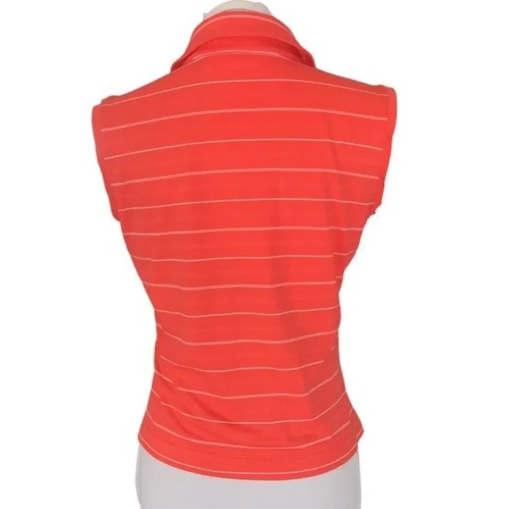Nike Golf Dri Fit Sleeveless Coral Striped Polo Sz XS